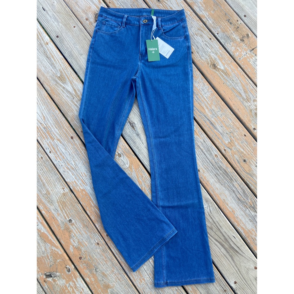Halara Flex Denim Flare Jeans Blue Tall Medium High Compression 4-Way Stretch